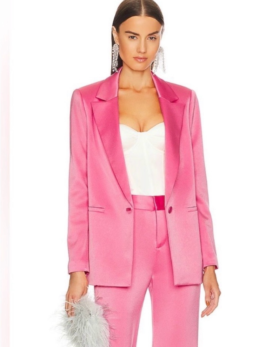 Alice + Olivia Hot Pink Satin Suit